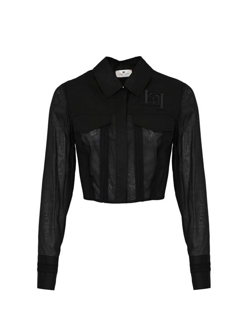 Camicia in cotone con patte e ricami Nero Elisabetta Franchi | CA12661E2110